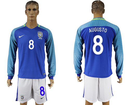Brazil #8 Augusto Away Long Sleeves Soccer Country Jersey - Click Image to Close